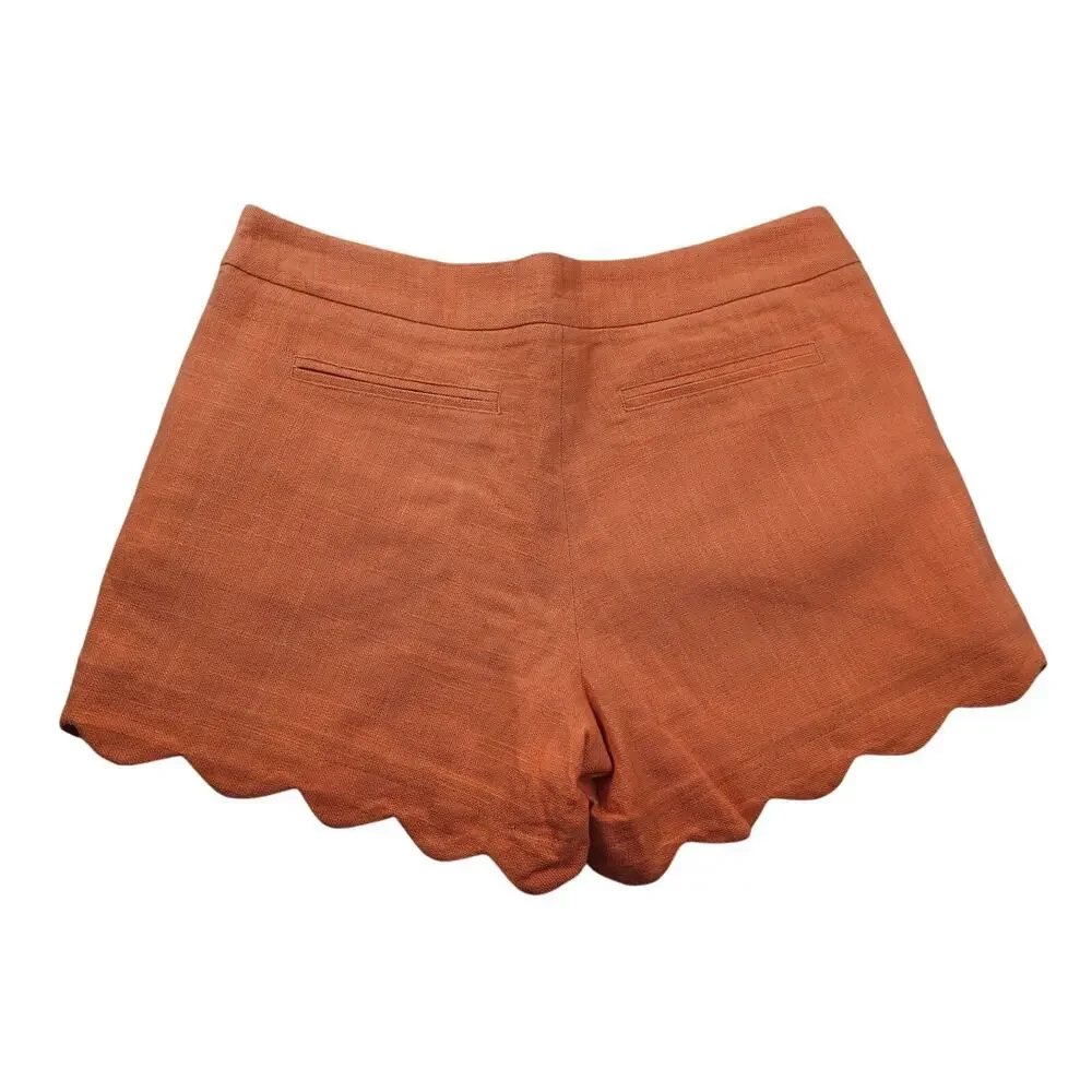 Cynthia Rowley orange sherbet linen blend scalloped summer preppy shorts sz 4